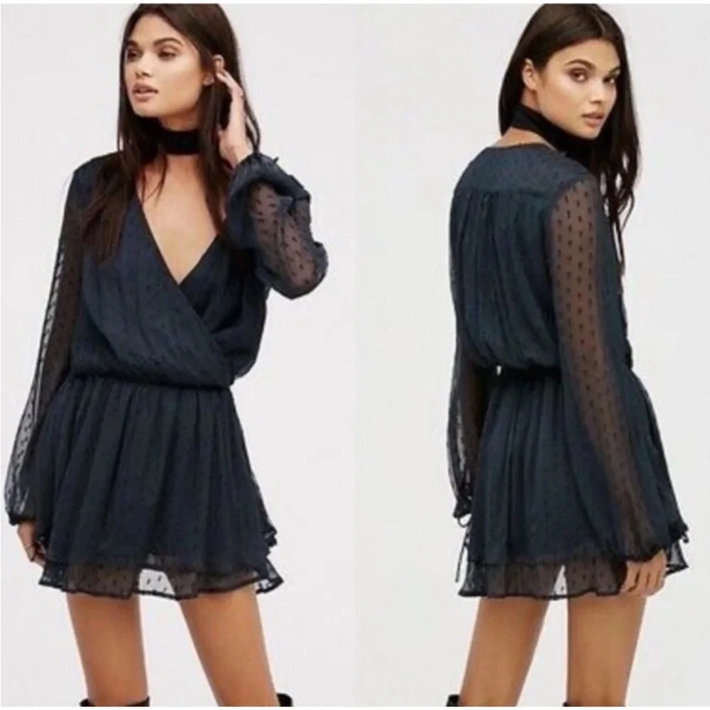 Free People Peasant Tunic Deep Jade Bishop Sleeves Mini Dress